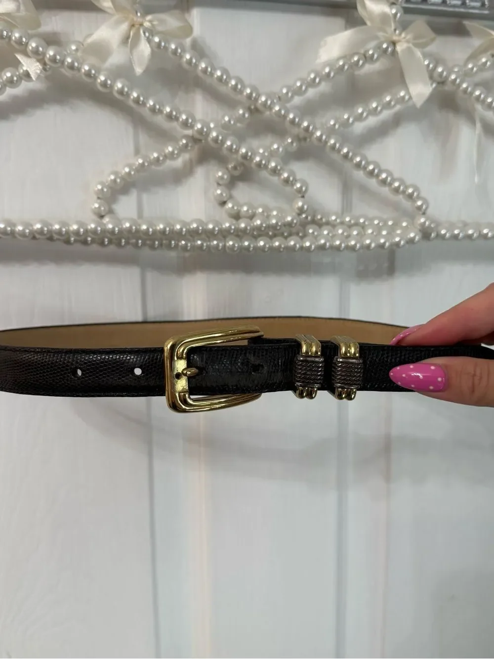 Brighton Black Textured Belt with Gold Buckle
